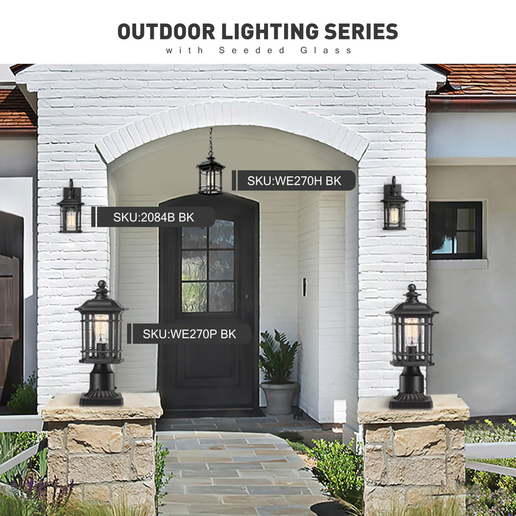 1-Light Outdoor Wall Lantern, Black, Clear Seeded Glass, 2084B BK