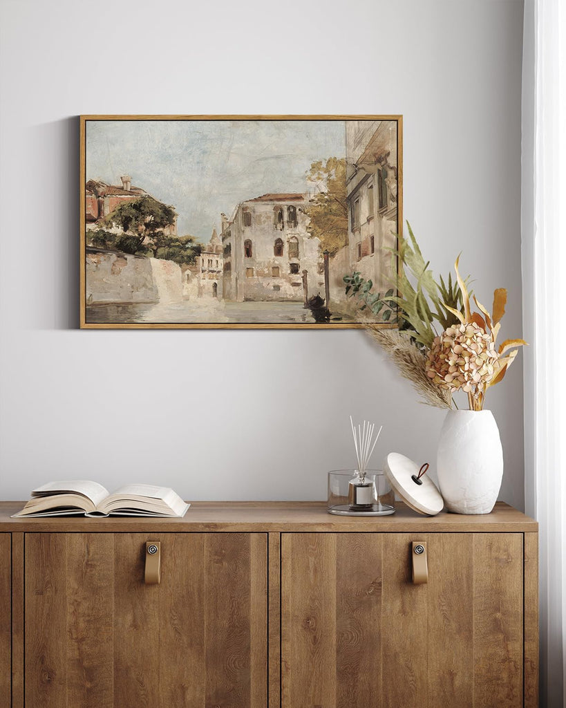 Framed Wall Art Classical Cityscape Artwork Wall Decorations View of Venice Canvas Prints Bathroom Pictures Farmhouse