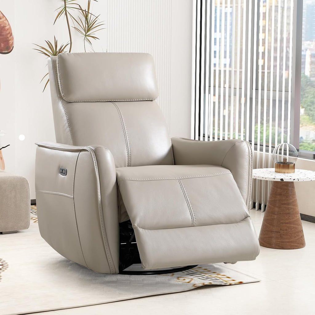 Power Swivel Rocker Recliner Chair with USB Port, Wide Seat, Head & Lumbar Support, Upholstered Glider Chair, Silver