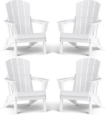 Lightweight Folding Adirondack Chair Set of 4, HDPE, White | Portable HDPE Patio Chair - 350lbs,Durable All-Weather