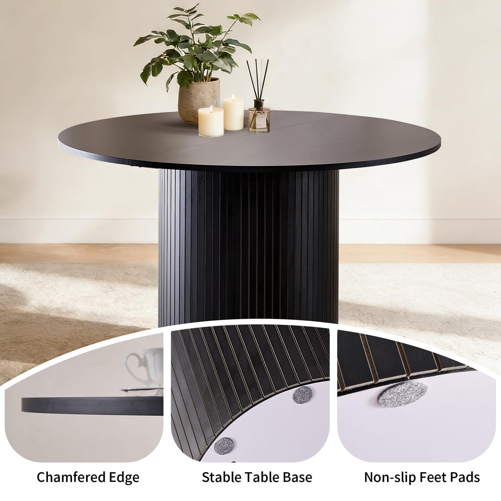 47" Modern Round Dining Table for 4 with Heavy Base, Black