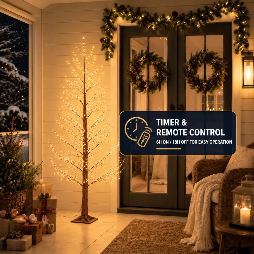6FT Lighted Brown Birch Tree with LED Lights, Twinkle Brown Birch Tree with 696 Warm Warm Lights, 10% Twinkle Lights