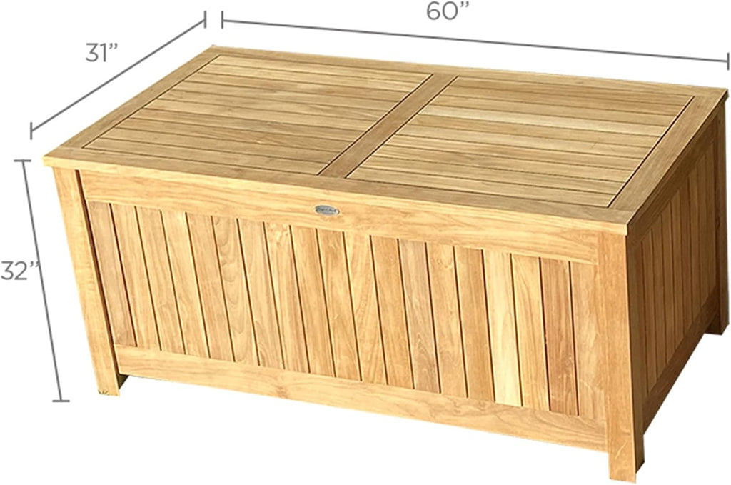 Teak Storage Box with Ventilated Sides (STBXXL), Outdoor Storage Chest, Patio Box with Lid, Premium Kiln-Dried Solid