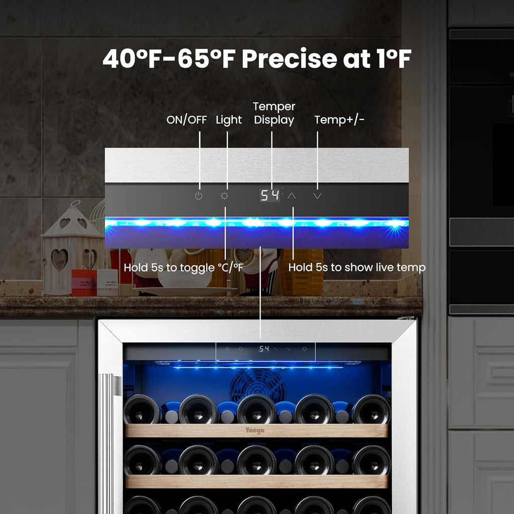 Wine Fridge Cooler - 24 Inch Wine Fridge Hold 52 Bottles, 40-65°F Wine Refrigera