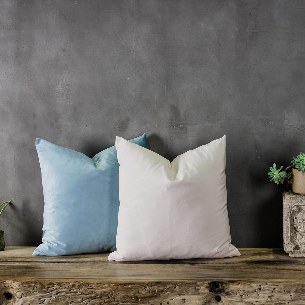 Light Blue Soft Velvet Throw Pillow Covers 20x20 inch Set of 2
