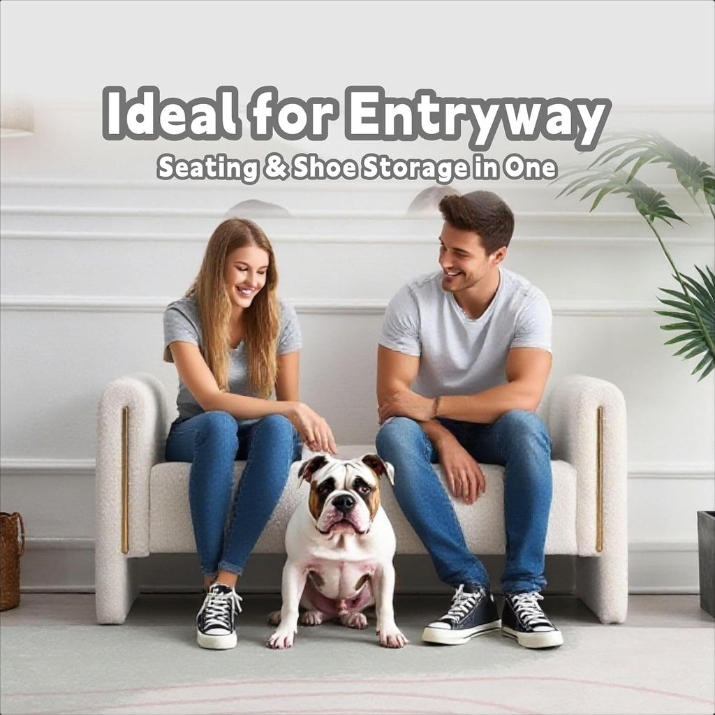 Modern 52" Storage Ottoman Bench, Upholstered End of Bed Storage Bench with Armrests, Entryway Bench, Teddy Foot Rest