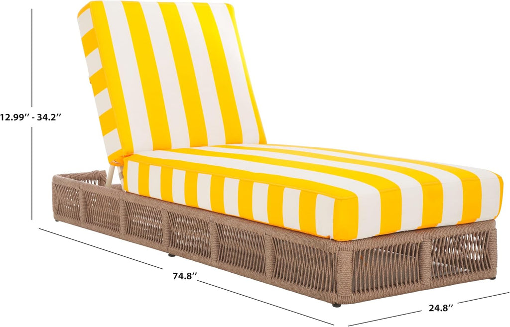 Outdoor Chaise Lounge Chair - Heather Tan & Yellow Stripe - Steel and Woven Rope - Adjustable 5-Position