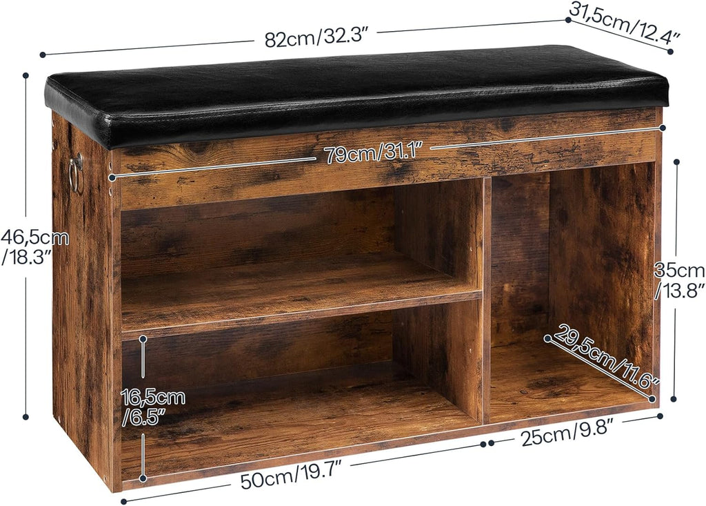 Shoe Storage Bench with Cushion, 32.3'' Entryway Bench with Lift Top Hidden Storage and Adjustable Shelves, Wooden