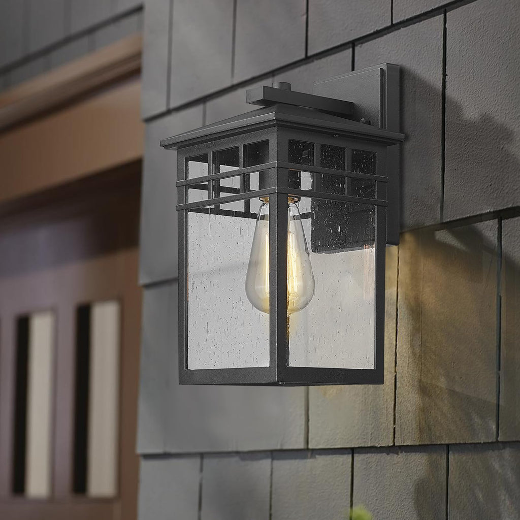 Outdoor Light Fixture Wall Mount, Modern Farmhouse Exterior Wall Sconce with Seeded Glass for Porch, Waterproof