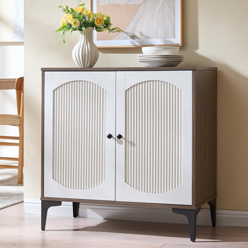 30.9" W Fluted Arched Buffet Cabinet with Storage, Walnut/White