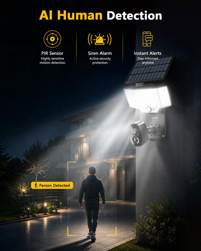 Solar Floodlight Security Camera Outdoor Wireless, 4MP HD 3-in-1