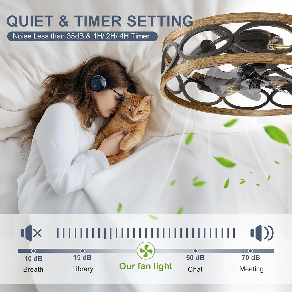 20" Ceiling Fans with Lights and Remote, 6 Wind Speeds 3 Timing Quiet Flush Mount Low Profile Caged Ceiling Fan