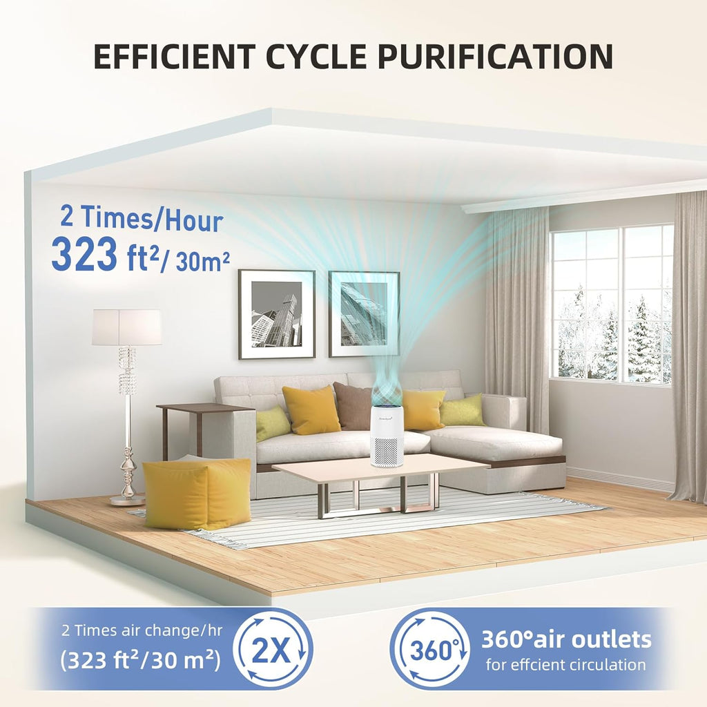 Air Purifier for Home Bedroom, H13 HEPA Air Filter For Smoke Pollen Dander Hair Smell Air Cleaner, 3