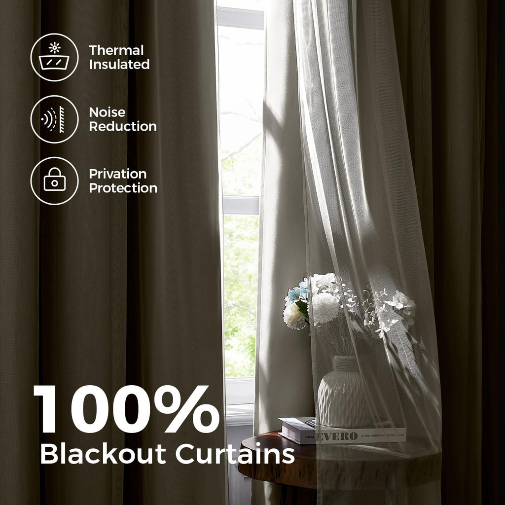 100% Blackout Curtains, Double Layer Ivory Curtains, Black Out Curtain 84 inch Long with Sheer Overlay, Room