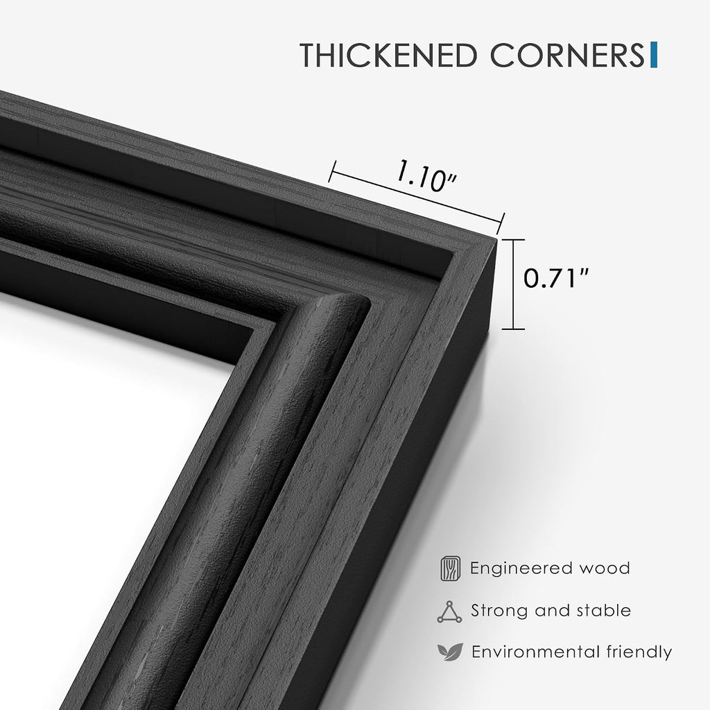 8x10 Picture Frame Set of 6, Wall or Tabletop, Black Woodgrain | Display 5x7 with Mat or 8x10 Without Mat, Horizontal