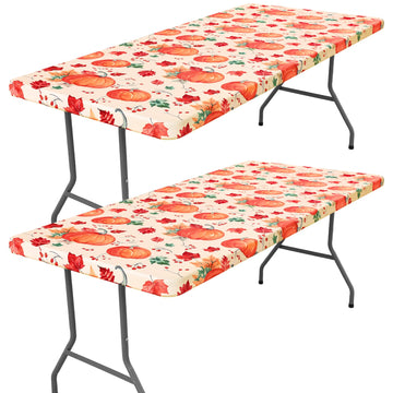 2 Pack Rectangle Spandex 6FT Elastic Fitted Thanksgiving Tablecloth