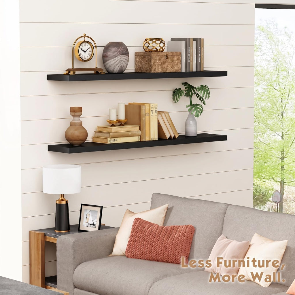 Black Floating Shelves 48 Inch Long, Large Wall Shelf Kitchen