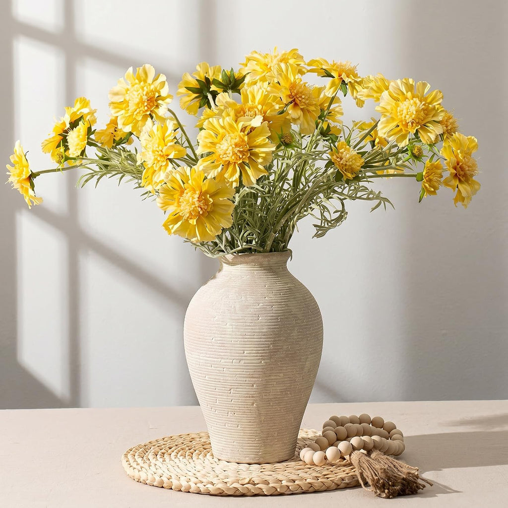 9.06 Inch Tall Vintage Ceramic Flower Vase, Rustic Farmhouse Vase