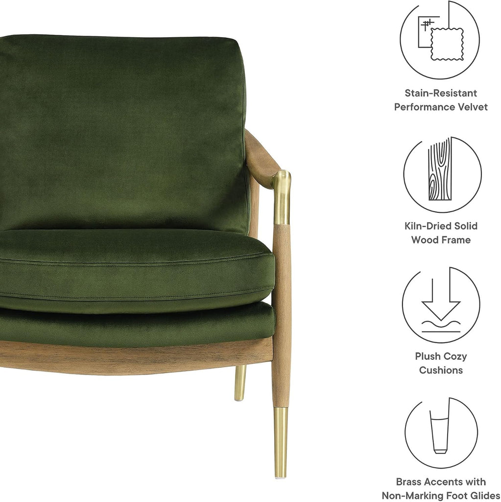 Langford Stain-Resistant Performance Velvet Armchair - Mid Century Modern Velvet Chair with Wood Frame - Upholstered