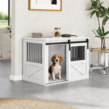Wooden Dog Crate Furniture, Big Kennel Pet Cage End Table for Indoor