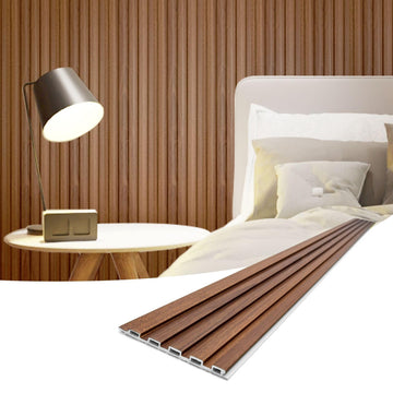 96 x 6 Inch WPC 3D Wood Textured Slat Wall Panels, 8-Pack, Teak