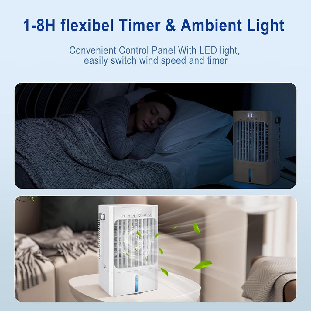 Portable Air Conditioner Fan, Mini Evaporative Air Cooling Fan with 3 Speeds & 1-8H Timer