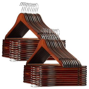 40 Walnut Wooden Suit Hangers - Premium Lotus Wood with Notches & Chrome Swivel Hook for Dress Clothes, Coats