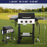 3-Burner Propane Gas Grill, 30,000 BTU BBQ Grill with Cast Iron Grates, 252 Sq. In. Cooking Area and Foldable Side Tables