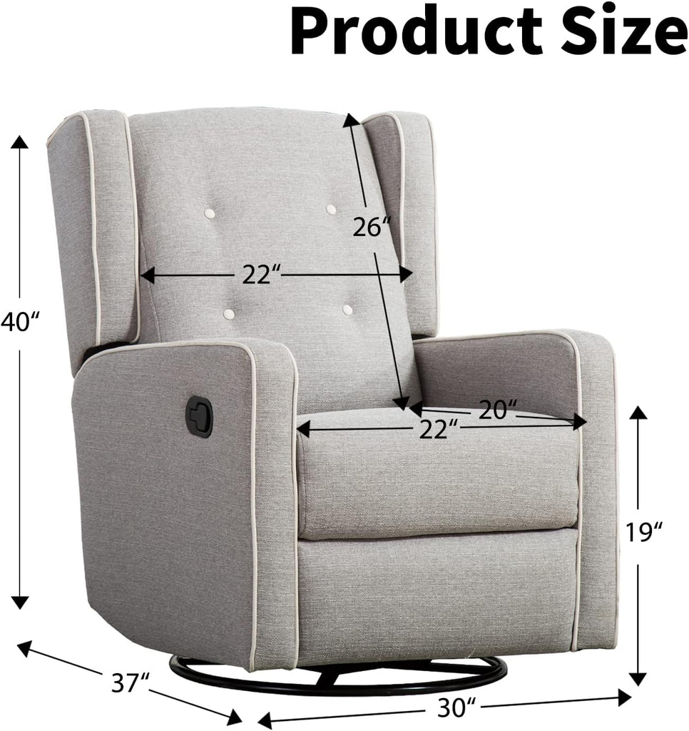 Swivel Rocker Recliner Chair, Nursery Glider Chair, Nursery Rocking Chairs, Manual Reclining Chair, Grey