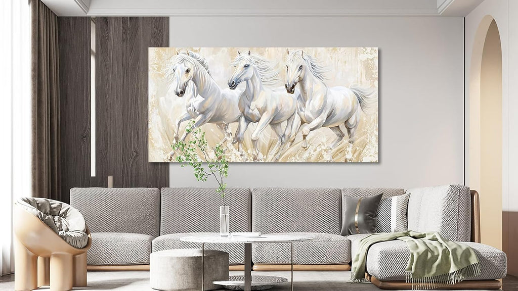 Horses Canvas Wall Art - Large Running Wild Horses Pictures Animal Painting Prints Inspirational White Elegant