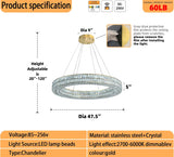 47.5 inch Large Ring Chandelier Gold Ring Pendant Light Round Crystal Chandelier for Dining Room Living Room Led Dimmable 2700k-6000k A122-B0C4T3N7R9
