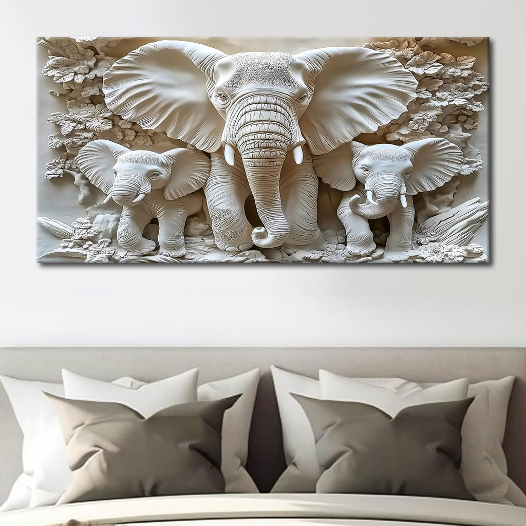 Large Framed Elephant Family Wall Art Canvas Wall Decor Abstract Nature Animal Landscape Wall Art Bedroom