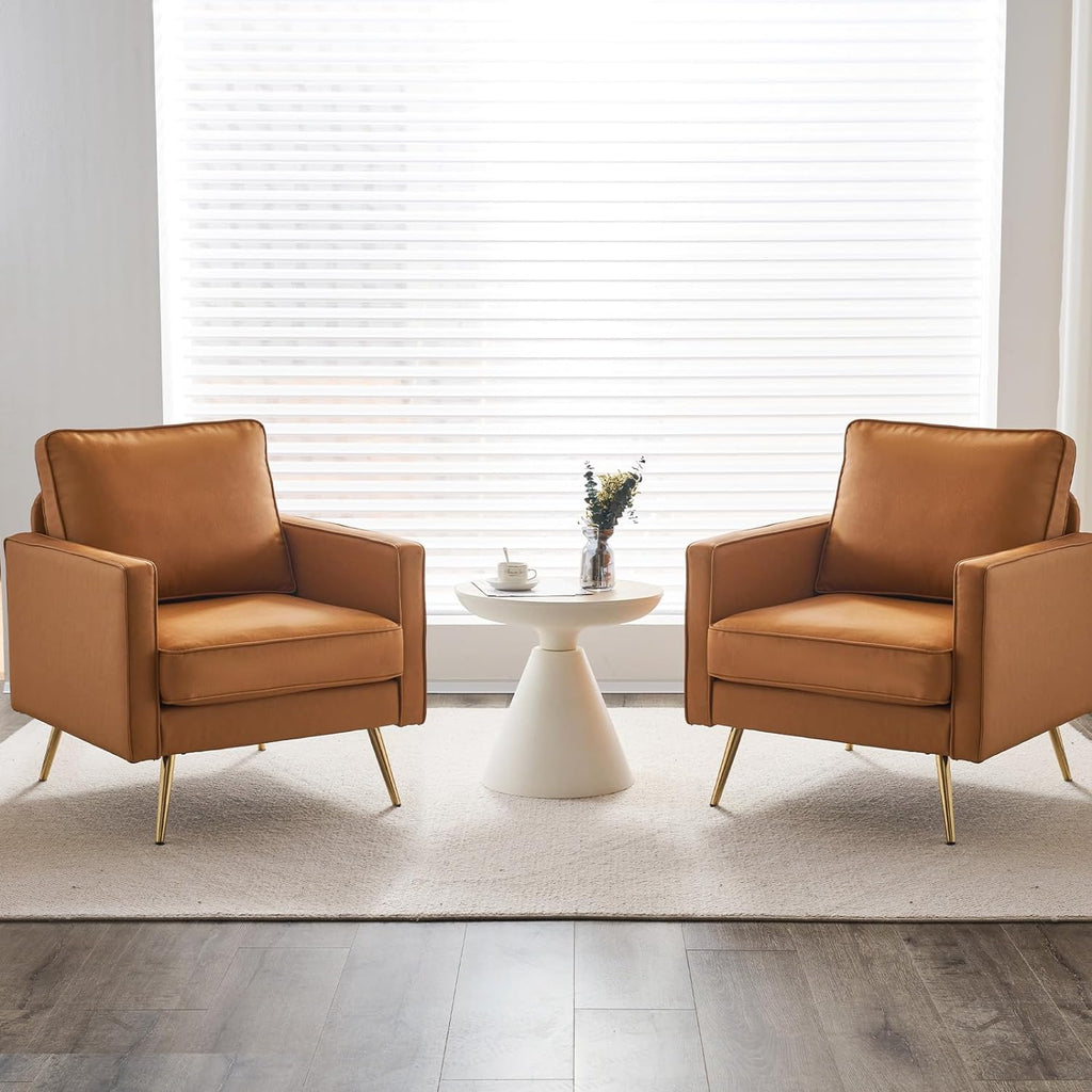 Modern Reading Chair — Cognac PU Leather
