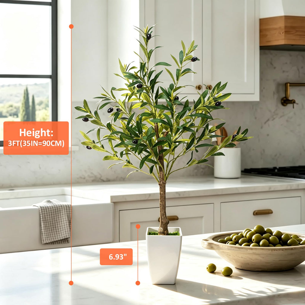 Small Olive Tree, 3ft Faux Olive Trees with Planter