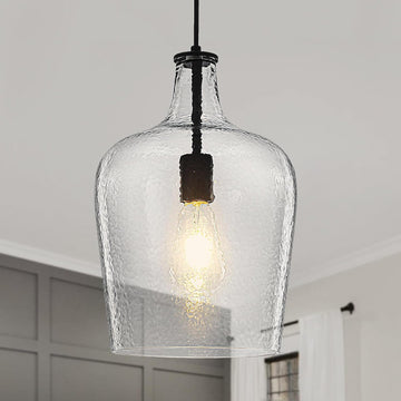 9.3" Blown Glass Pendant Lighting for Kitchen Island,Black Large Pendant Light Fixture with blown Thickened Glass,1