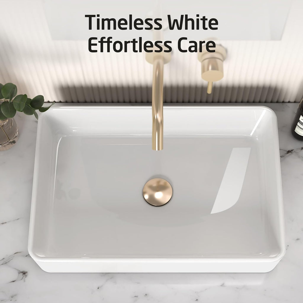 KES Bathroom Vessel Sink 20 Inch Above Counter Rectangular White Ceramic Countertop Sink for Cabinet Lavatory Vanity
