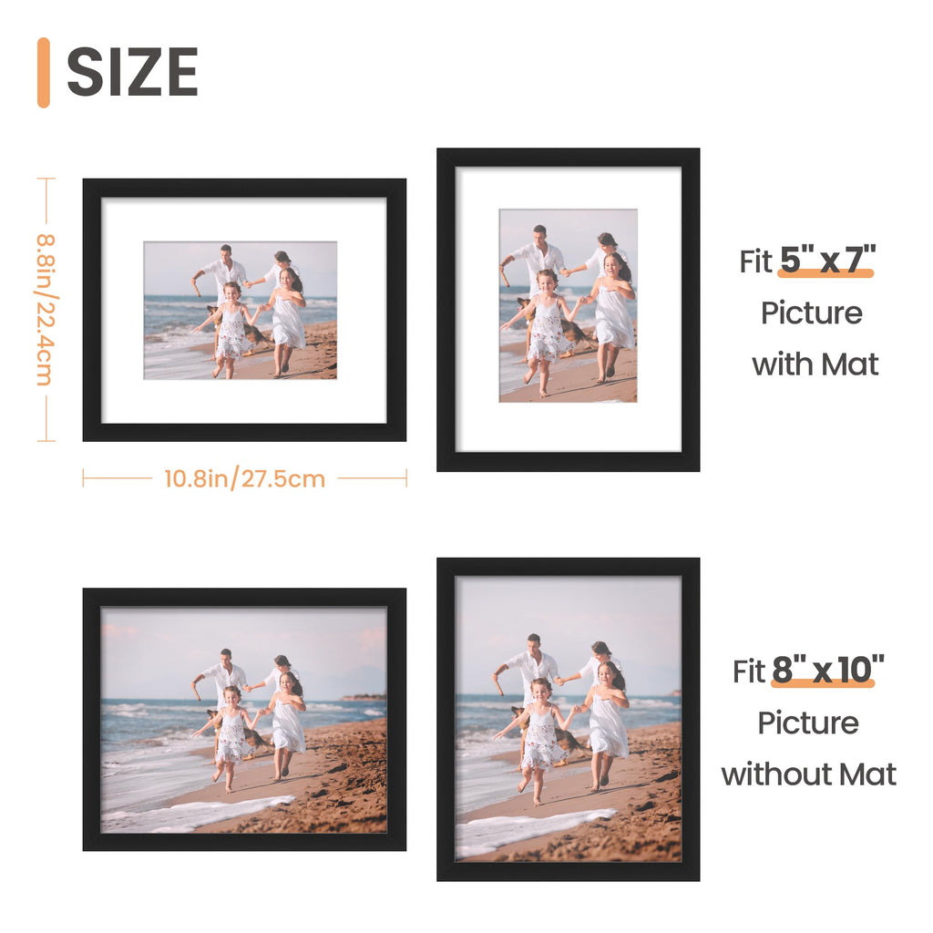 8x10 Picture Frames, Gallery Wall Frames Set of 5, Black