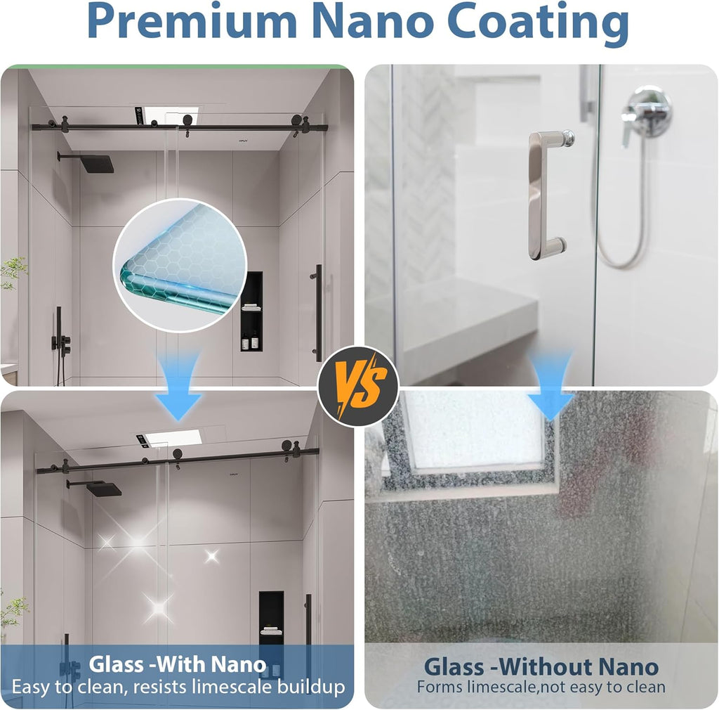 Frameless Shower Door, 55-60" W x 76" H Sliding Glass Shower Door