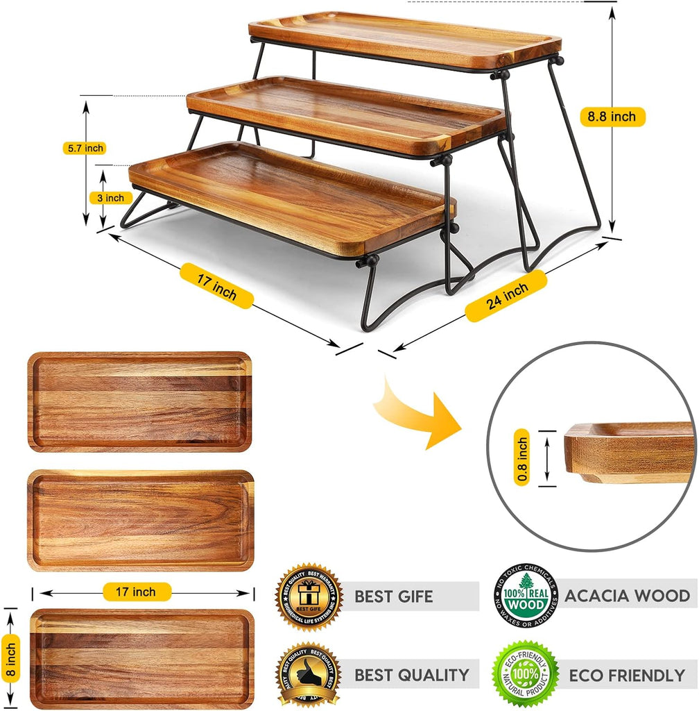 3 Tier Cupcake Stand and Towers Large Serving Tray for Party Acacia Wooden Dessert Table Display Set Decorative Tray