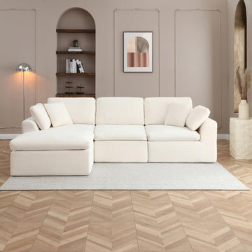 111" Cloud Modular Sectional Sofa, Deep Seat Memory Foam L-Shape Couch with Ottoman, Convertible Modular Sofa Couch