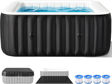 Inflatable Blow Up Hot Tub, 4-6 Person Square Portable Hot Tub, Leak-Proof PVC Outdoor Spa with 130 Strong Air Jets