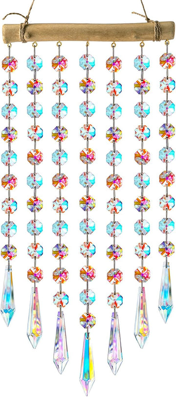 13 Inch Crystal Wind Chime, Hanging Prism Suncatcher Decor - Crystal Wind Chime with Colorful Glass Bead Chain