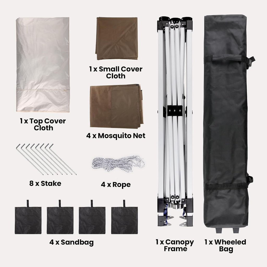 11x11 Pop Up Gazebo Tent with Mosquito Netting, Instant Gazebo, Canopy Party Tent with Roller Bag