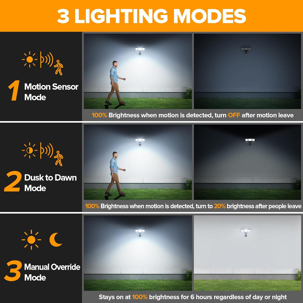 74W 8000 Lumen Motion Sensor Outdoor Lights, 5000K Daylight, IP65 Waterproof Flood Lights Outdoor with Night Light