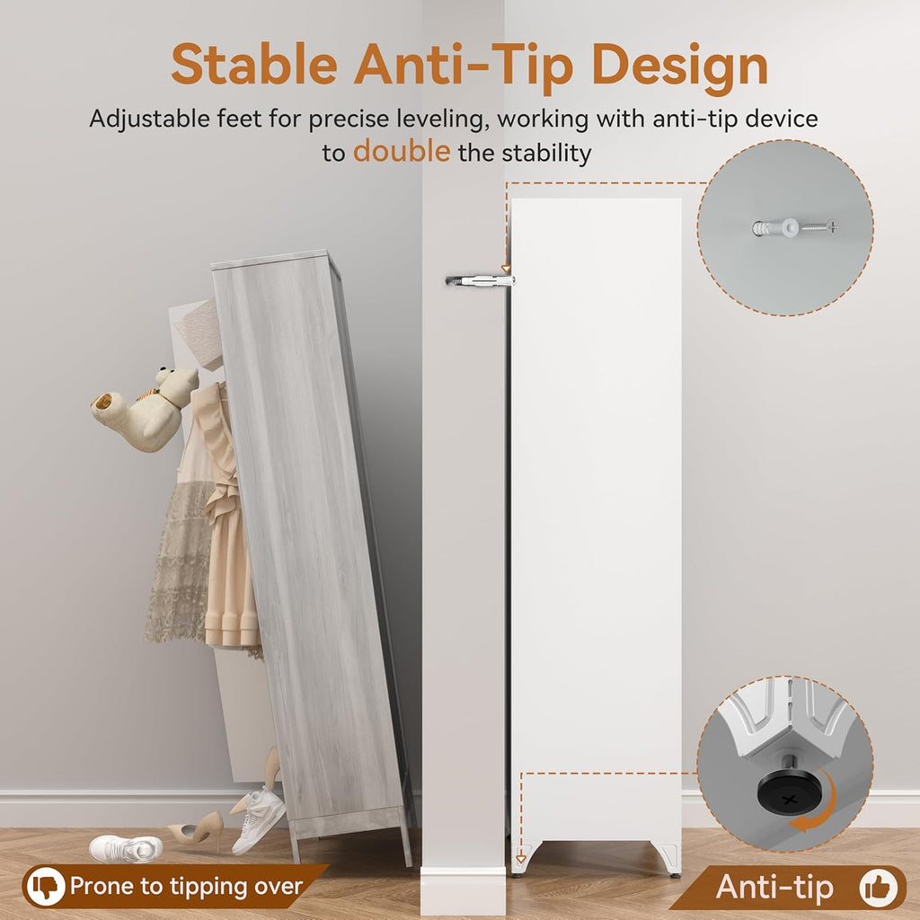 71" Metal Armoire Wardrobe Closet with Doors and Adjustable Shelves | Tall Freestanding Wardrobe Cabinet for Clothes