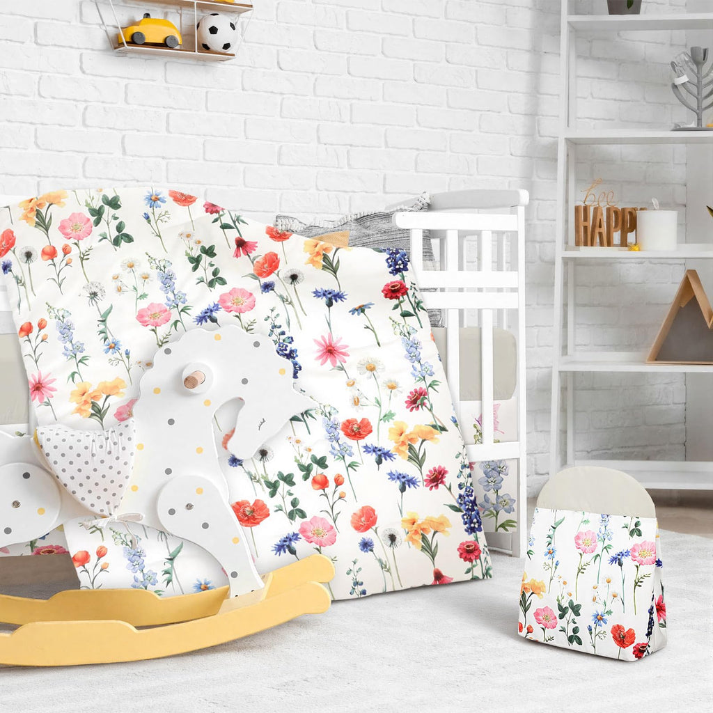 4 Piece Spring Flower Crib Bedding Set Skirt Blanket Sheet