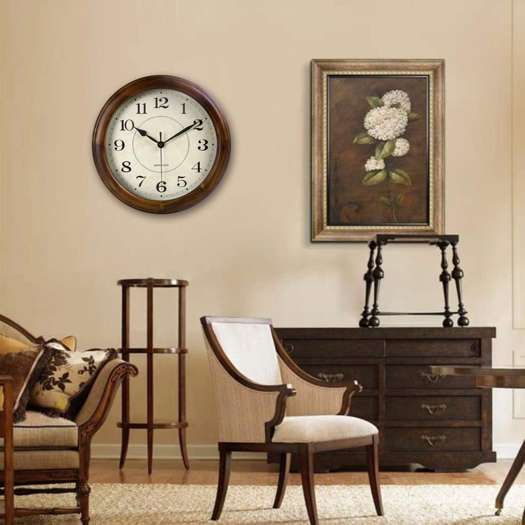 Wall Clock Wood 14 Inch Silent Wall Clocks Large Decorative Battery Operated Non Ticking Analog Retro Clock