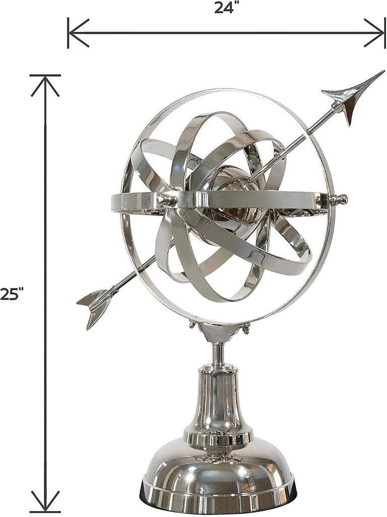 Decorative Aluminum Armillary Sphere Figurine (DH4032) | Armillary Figure with Arrow Decor | Tabletop Office Decor