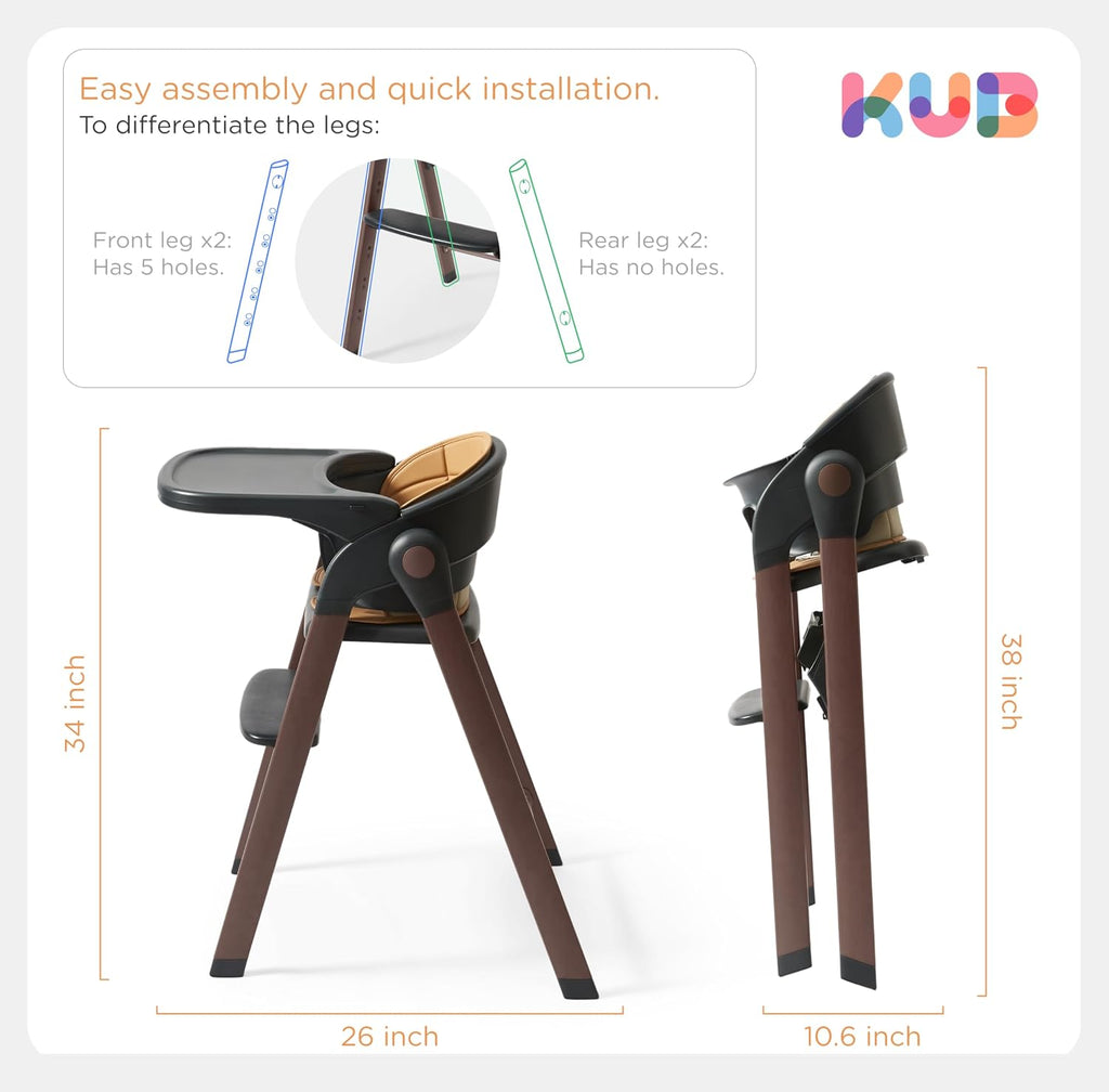 Foldable Baby High Chair for Family (Black& Wood-Printed Metal) | Portable High Chairs for Babies and Toddlers with