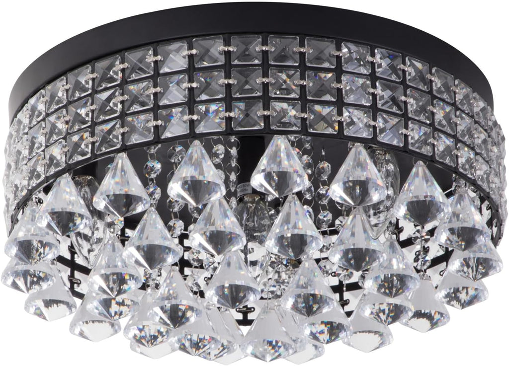4 Lights Crystal Chandelier, Recessed Drum Ceiling Light, Mini Crystal Flush Mount Round Metal Shade Raindrop